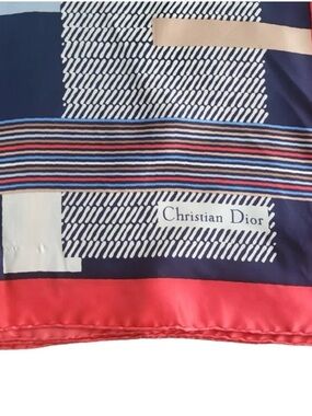 Dior Navy, Red and Cream Striped Signature Silk Scarf